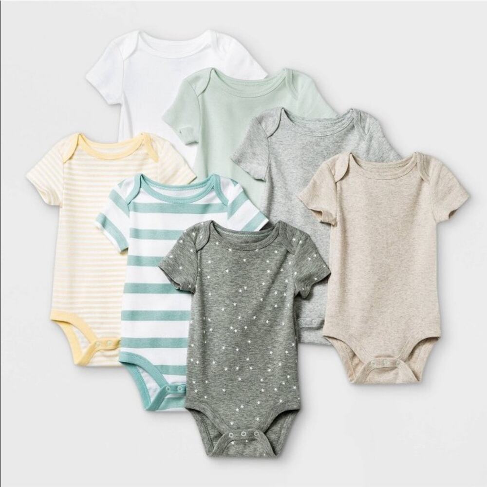 NEW Baby Onesies 7 Pack 0-3 Month Basic Bodysuits Cute Boho Neutral Snap Closure